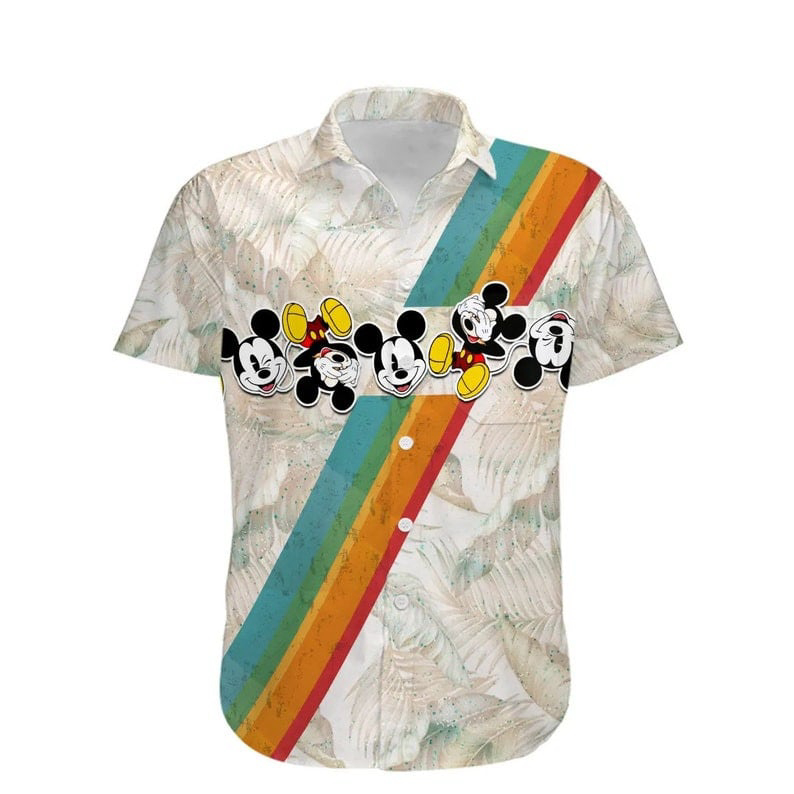 New Mickey Mouse Rainbow Stripe Disney Cartoon Hawaiian Shirt