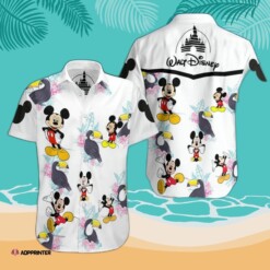 Mickey Mouse Walt Disney All Over Print Summer Sleeve Hawaiian Beach Shirt  White