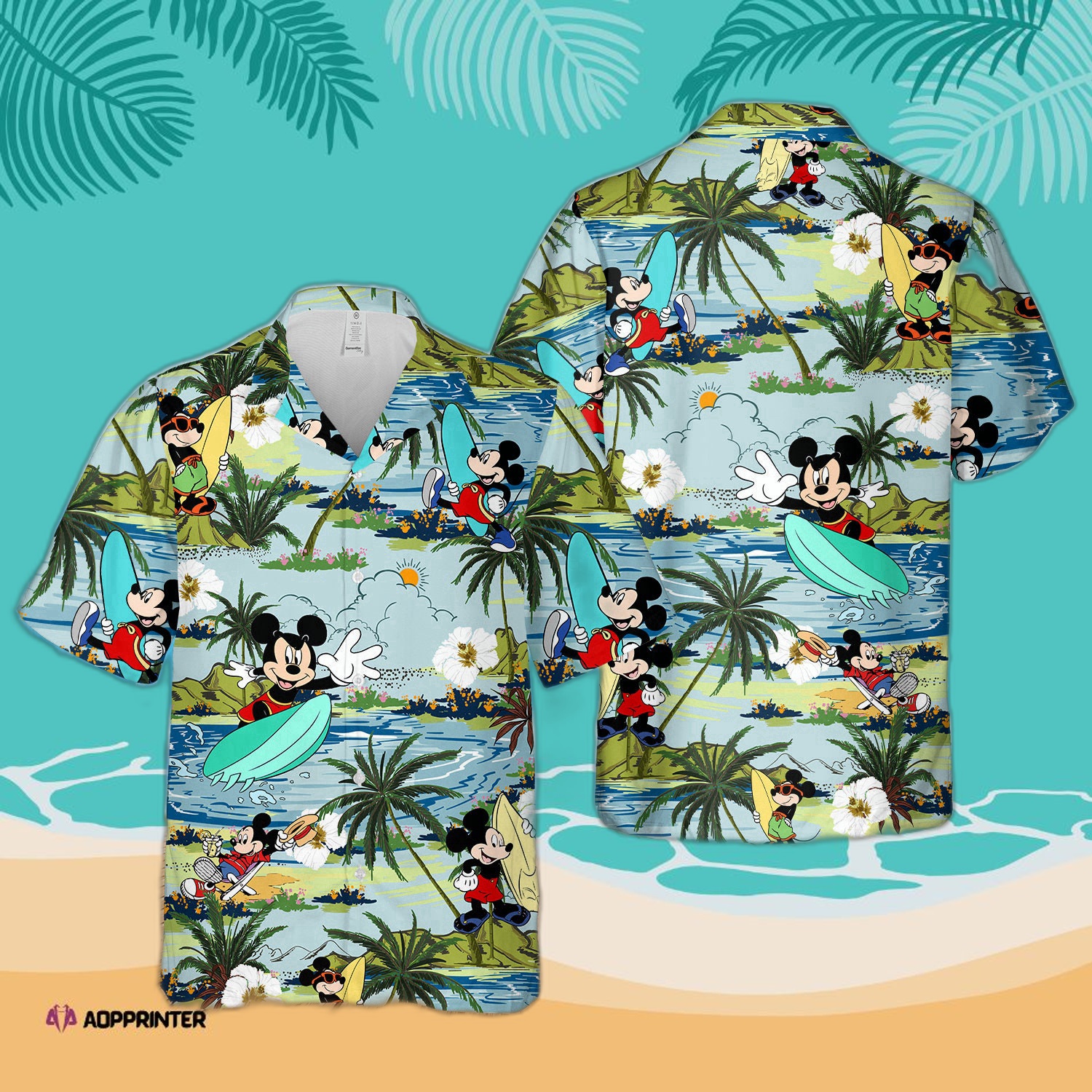 Mickey Surfing Hawaiian Shirt Disney Palm Tree Mickey Beach Sleeve T-Shirt