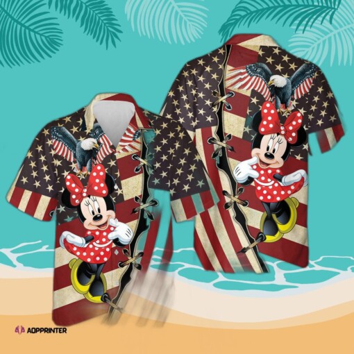 Minnie American Flag Pattern 3D Hawaiian Shirt Hot Summer Aloha Shirt For Men Women