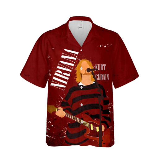 Nirvana Merch Kurt Cobain Art Rock Music Red Cuban Shirt Premium Unique Hawaiian Shirt