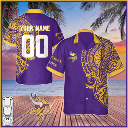 Personalize NFL Minnesota Vikings Polynesian Tattoo Design Hawaiian Shirt