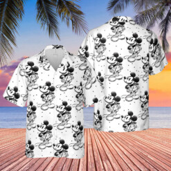 Sketch of Mickey Mouse Disney Inspired Button Down Hawaiian Shirt - Dream Art Europa