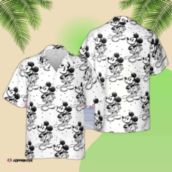 Sketch of Mickey Mouse Disney Inspired Button Down Hawaiian Shirt