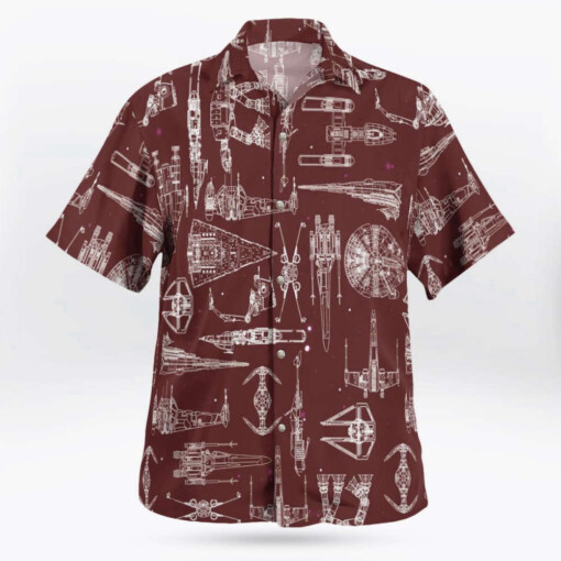 Space Ship Pattern Hawaiian Shirt Brown Summer Aloha Shirt For Men Women