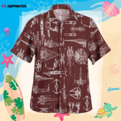 Space Ship Pattern Hawaiian Shirt Brown Summer Aloha Shirt For Men Women