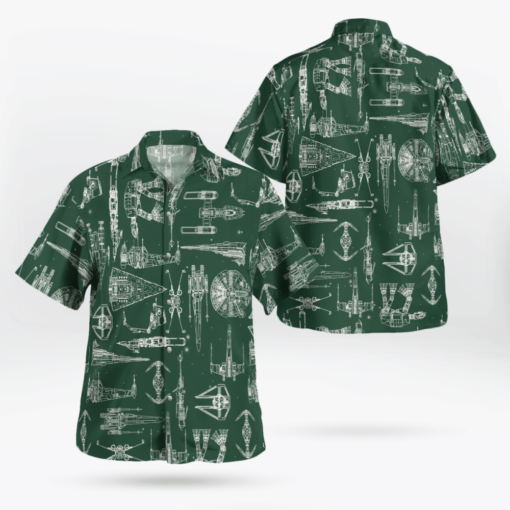 Space Ship Pattern Hawaiian Shirt Green Summer Aloha Shirt For Men Women