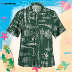 Space Ship Pattern Hawaiian Shirt Green Summer Aloha Shirt For Men Women