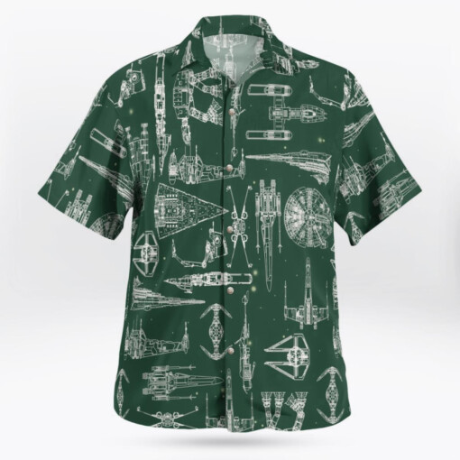 Space Ship Pattern Hawaiian Shirt Green Summer Aloha Shirt For Men Women