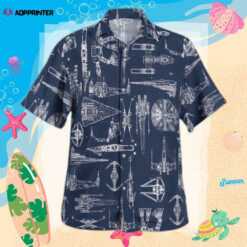 Space Ship Pattern Hawaiian Shirt Navy Summer Aloha Shirt For Men Women