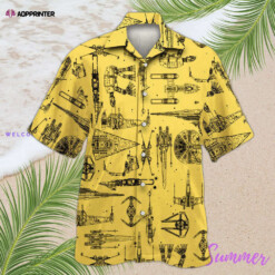 Space Ships Star Wars Yellow Hawaiian Shirt Summer Aloha Shirt For Men Women