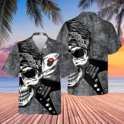 The Rolling Stones Rock n Roll Skull And Guitar Hawaiian Shirt - Dream Art Europa