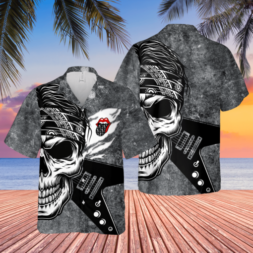 The Rolling Stones Rock n Roll Skull And Guitar Hawaiian Shirt