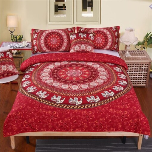 Red Elephant Mandala Bedding Set