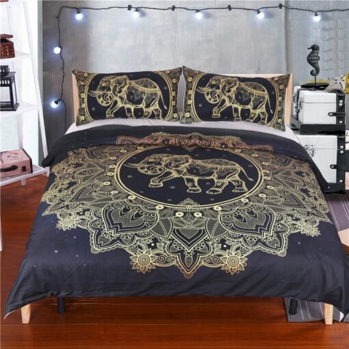 Golden Elephant Mandala Bedding Set