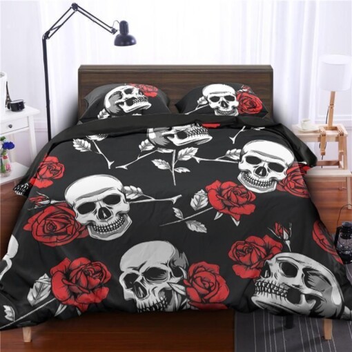 Rose Flower Sugar Skull Bedding Set Skull Bed Set Sugarskull Print Duvet Cover