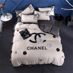 Chanel White Flowers 23 Bedding Sets Duvet Cover Sheet Cover Pillow Cases Luxury Bedroom Sets