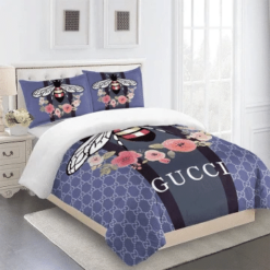 Gucci Flowers Purple Bedding Sets Duvet Cover Sheet Cover Pillow Cases Luxury Bedroom Sets