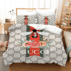 Gucci Bee Flowers White Bedding Sets Duvet Cover Sheet Cover Pillow Cases Luxury Bedroom Sets