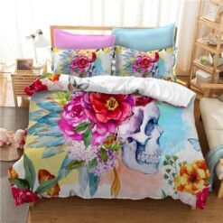 3D Flowers Skull Bedding Sets