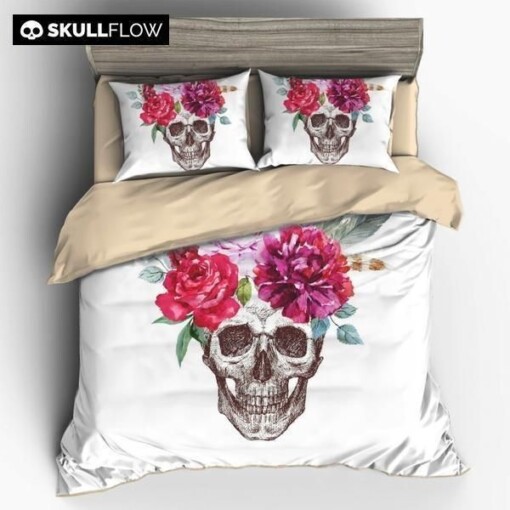 3D Flowers Skull Bedding Set