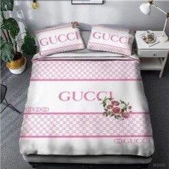 Gucci Flowers Pink White Bedding Sets  Luxury Bedroom Sets