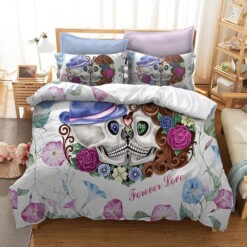 Flowers Kissing Skull Bedding Set