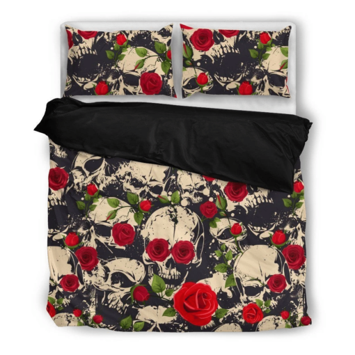 Flowers And Skulls Style Bedding Set