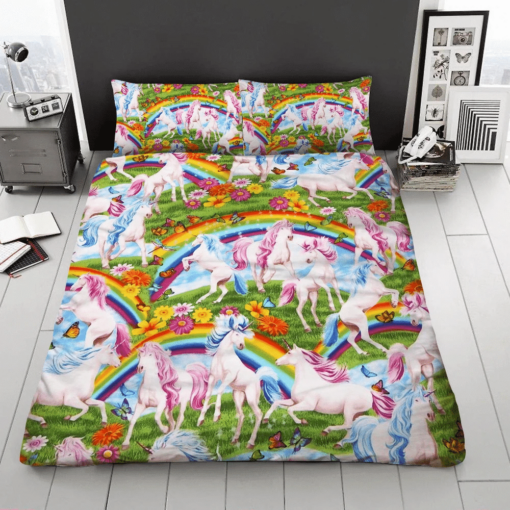 Unicorn Rainbow Flower Bedding Set