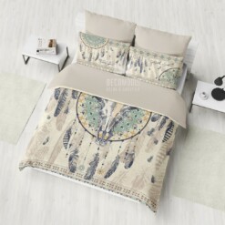 Ethno Buffalo Skull Bedding Set, Bohemian Bedspread, Shabby Chic Duvet Cover, Boho Totem Art Bedding Set