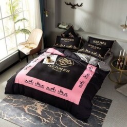 Hermes Paris Pink Black Style 2 Bedding Sets Duvet Cover Sheet Cover Pillow Cases