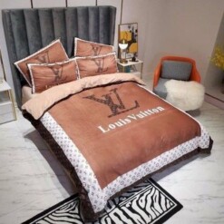 Louis Vuiton Brown White 14 Bedding Sets Duvet Cover Sheet Cover Pillow Cases Luxury Bedroom Sets