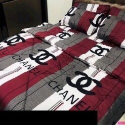 Chanel Red White Brown Style 1 Bedding Sets Duvet Cover Sheet Cover Pillow Cases Luxury Bedroom Sets