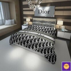 Christian Dior Logo Bedding Set Duvet Cover Set Bedroom Set Dior Bedding Set