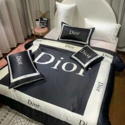 Dior Black White 4 Bedding Sets Duvet Cover Sheet Cover Pillow Cases Luxury Bedroom Sets