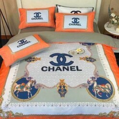 Chanel White Orange 10 Bedding Sets Duvet Cover Sheet Cover Pillow Cases Luxury Bedroom Sets
