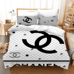 Chanel White Bedding Sets Duvet Cover Sheet Cover Pillow Cases Luxury Bedroom Sets
