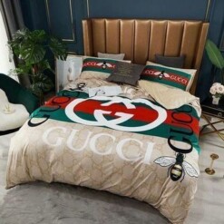 Gucci Bee Khaki 2 Bedding Sets Duvet Cover Sheet Cover Pillow Cases Luxury Bedroom Sets