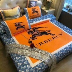 Burberry Blue Orange 6 Bedding Sets Duvet Cover Sheet Cover Pillow Cases Luxury Bedroom Sets