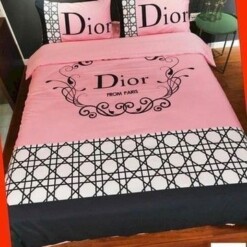 Dior Pink Checked White 9 Bedding Sets Duvet Cover Sheet Cover Pillow Cases Luxury Bedroom Sets