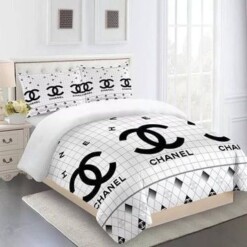 Chanel White 18 Bedding Sets Duvet Cover Sheet Cover Pillow Cases Luxury Bedroom Sets