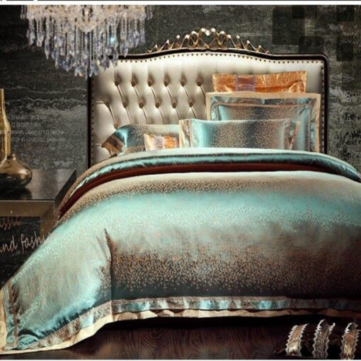 4/6pcs Green Jacquard Satin Bedding Set King Queen Luxuryduvet Cover Bed Linen