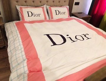 Dior Khaki Red 5 Bedding Sets Duvet Cover Sheet Cover Pillow Cases Luxury Bedroom Sets