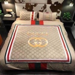 Gucci Yellow Orange Bedding Sets Duvet Cover Sheet Cover Pillow Cases Luxury Bedroom Sets