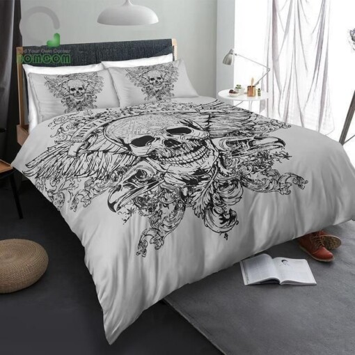 Terror Black And White Skull Bedding Set