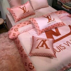 Louis Vuiton Pink Cute 11 Bedding Sets Duvet Cover Sheet Cover Pillow Cases Luxury Bedroom Sets