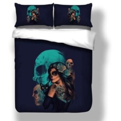 Makeup Teal Sugar Skull Bedding Set Hgm6741