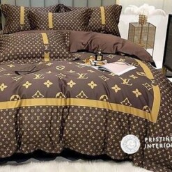 Louis Vuiton Brown Yellow 17 Bedding Sets Duvet Cover Sheet Cover Pillow Cases Luxury Bedroom Sets