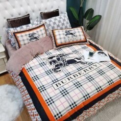 Burberry Checked White Bedding Sets Duvet Cover Sheet Cover Pillow Cases Luxury Bedroom Sets