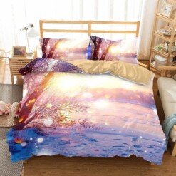 3D Natural Scenery Snow Scene Bedding Set Bed Linen Blanket Pink Bedding